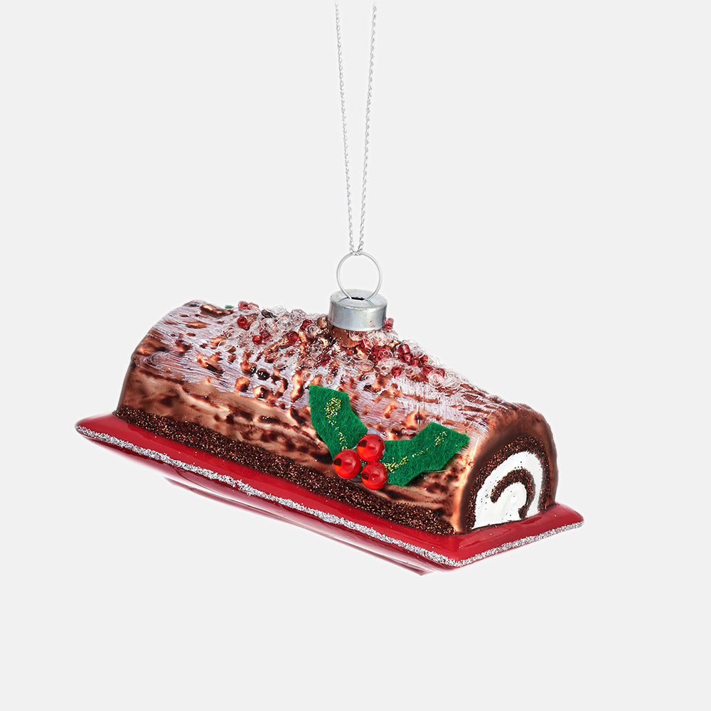 glass chocolate log hanging Christmas tree decoration