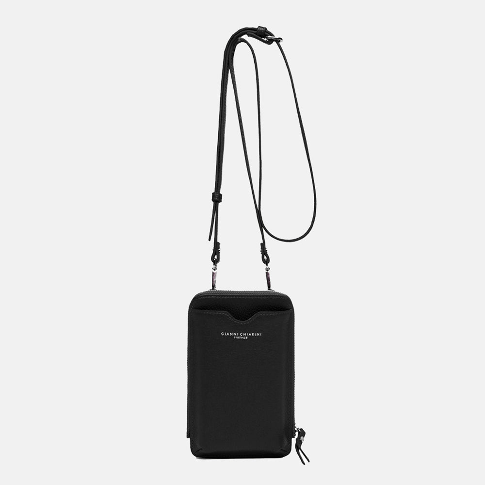 Black Leather Dollaro Phone Bag made in Italy by Gianni Chiarini