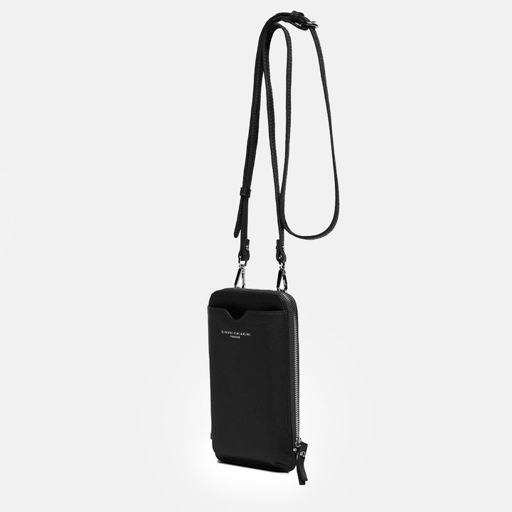 Black Leather Dollaro Phone Bag made in Italy by Gianni Chiarini