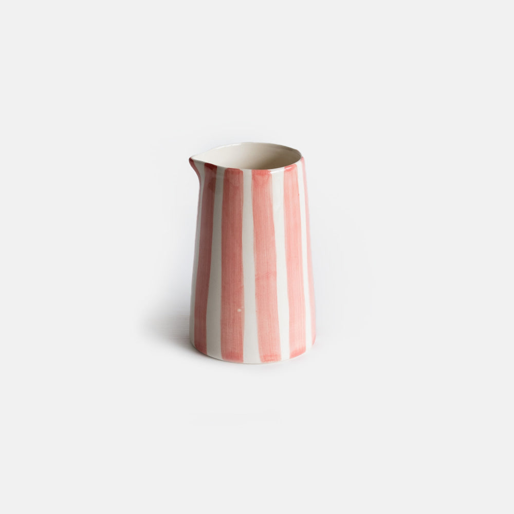 rose pink candy striped small ceramic stoneware jug, made by Musango