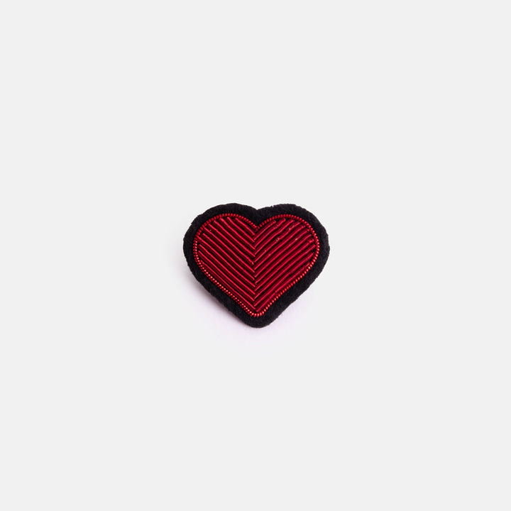 red love heart hand embroidered beaded brooch