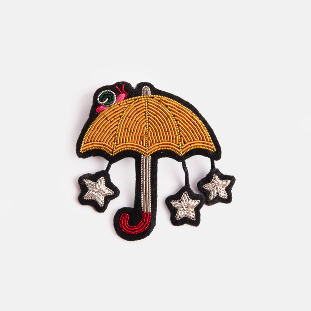 umbrella with stars and snail hand embroidered beaded brooch