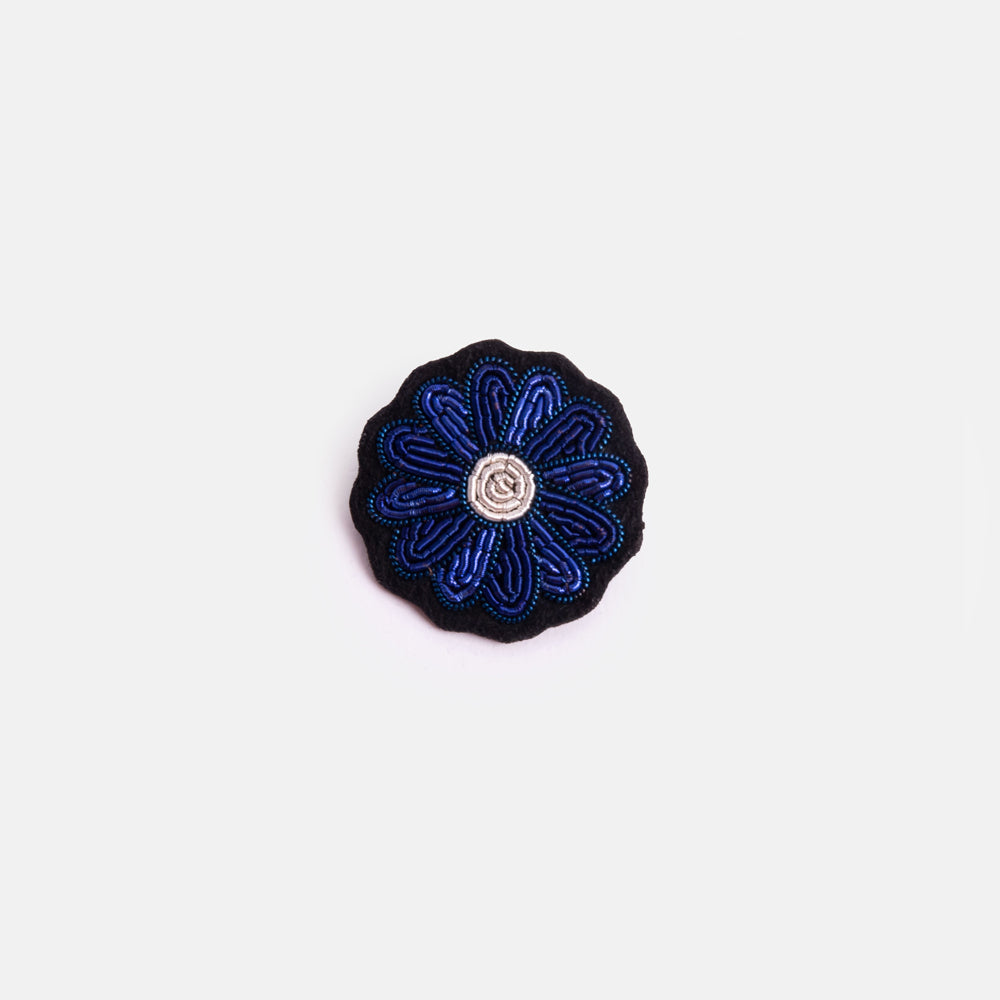 blue flower hand embroidered beaded brooch