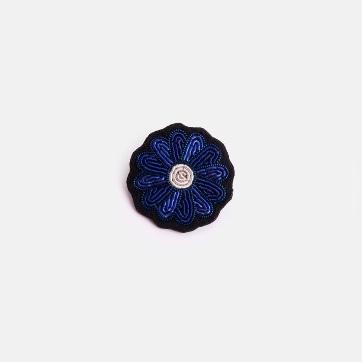 blue flower hand embroidered beaded brooch