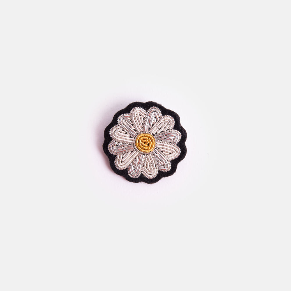 white daisy hand embroidered beaded brooch