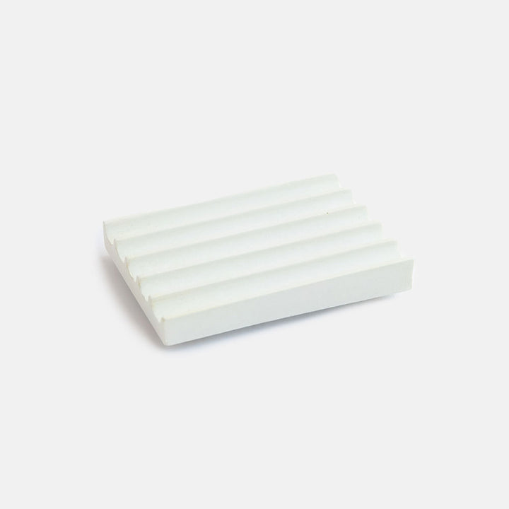 white concrete ridged soap dish