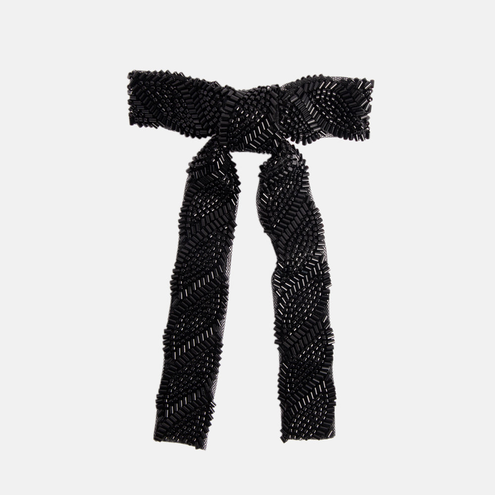 black beaded bow hair clip