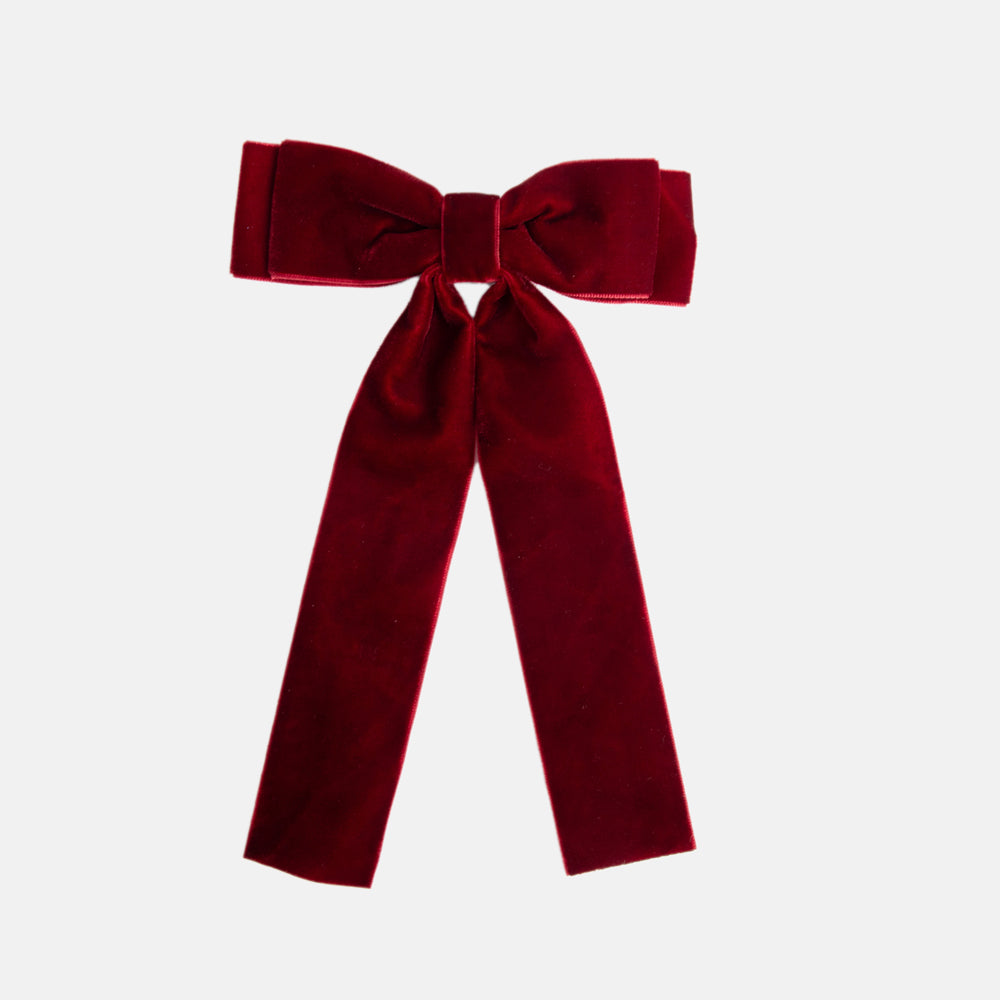 burgundy red velvet bow barrette hair clip