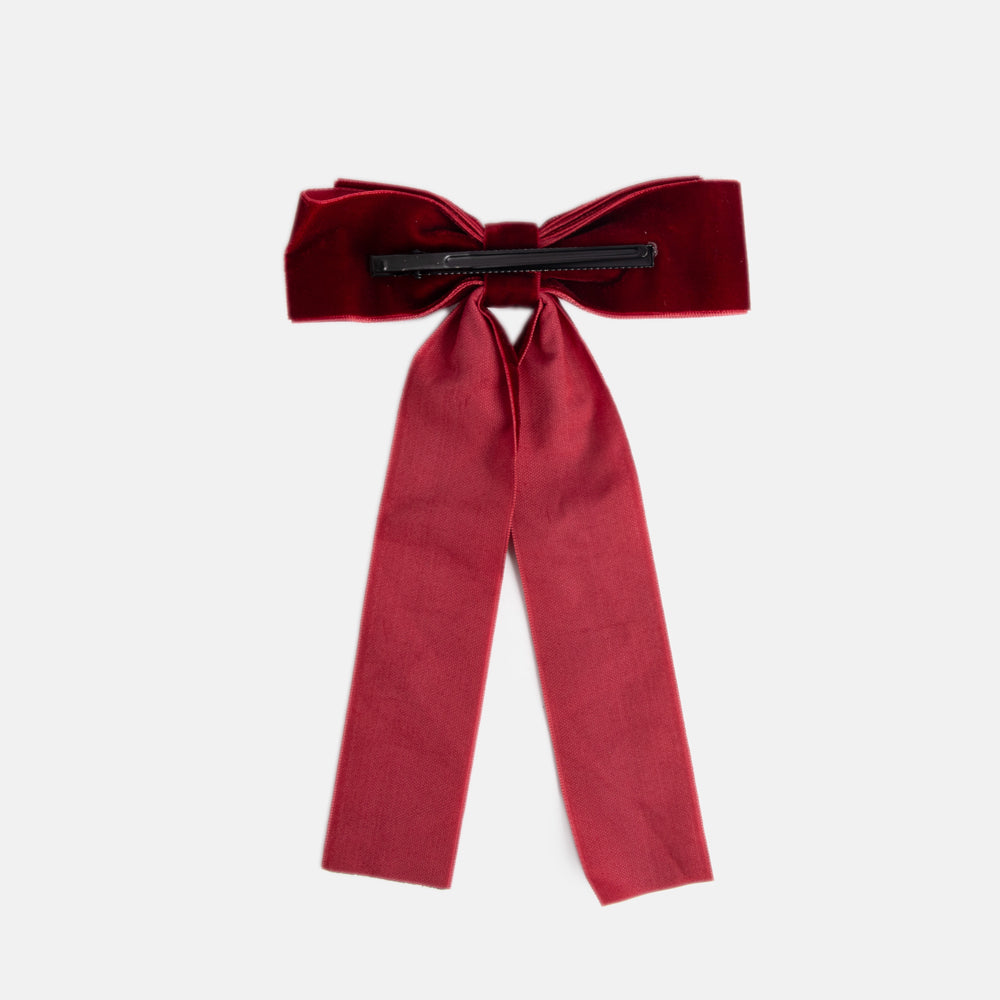 burgundy red velvet bow barrette hair clip