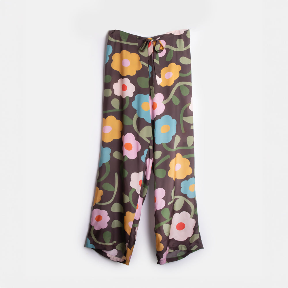 women's charcoal and multi coloured flower print straight leg pyjama trouser