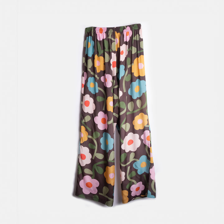 women's charcoal and multi coloured flower print straight leg pyjama trouser