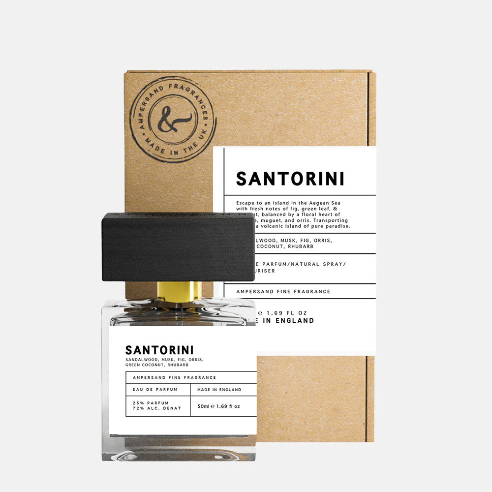 santorini eau de parfum, 50ml, in a recycled box, made by Ampersand fragrances