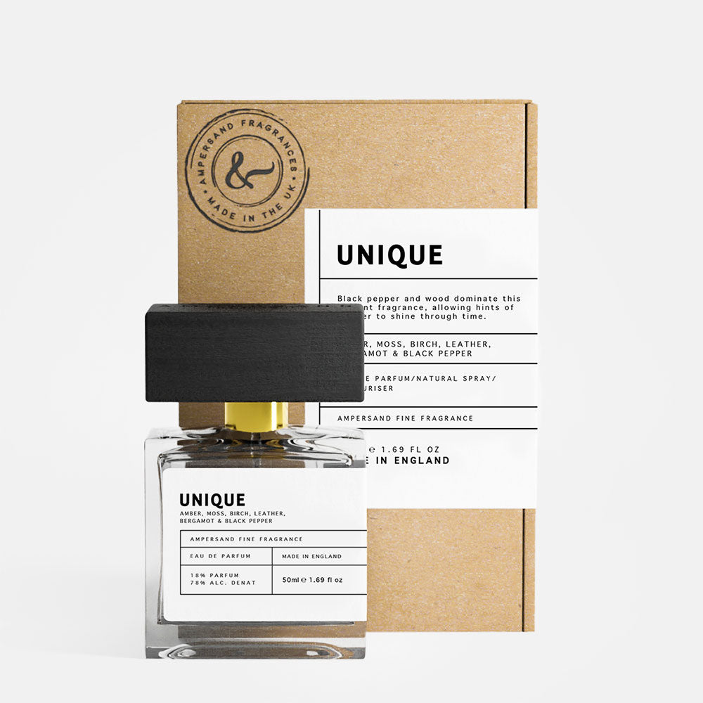 unique eau de parfum, 50ml, in a recycled box, made by Ampersand fragrances