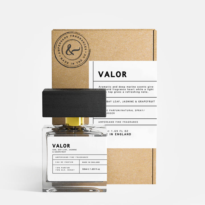 valor eau de parfum, 50ml, in a recycled box, made by Ampersand fragrances