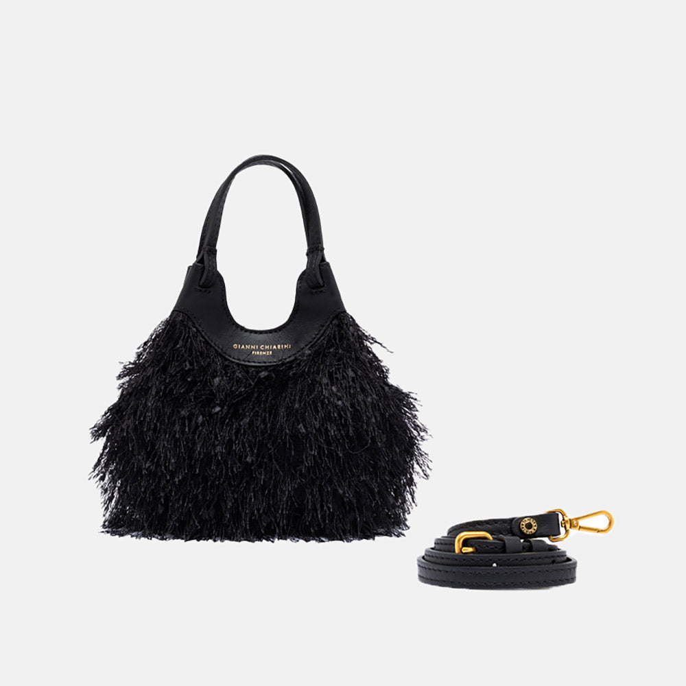 black fringed leather dua tote bag, made in Italy by Gianni Chiarini