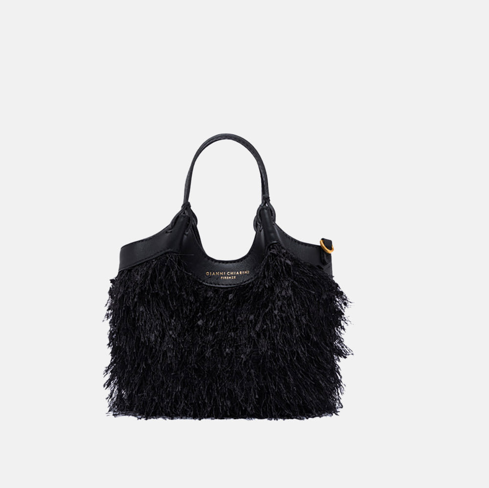 black fringed leather dua tote bag, made in Italy by Gianni Chiarini