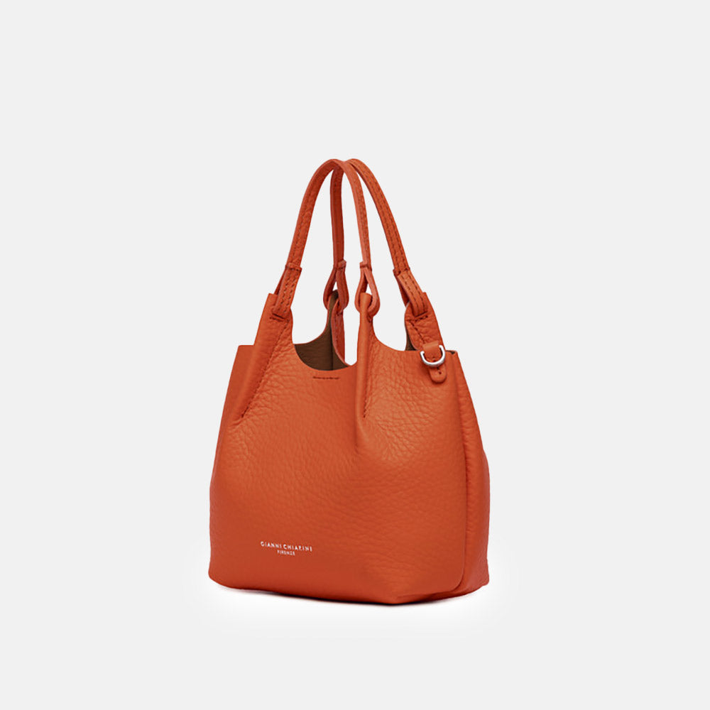 orange leather dua tote bag, made in Italy by Gianni Chiarini