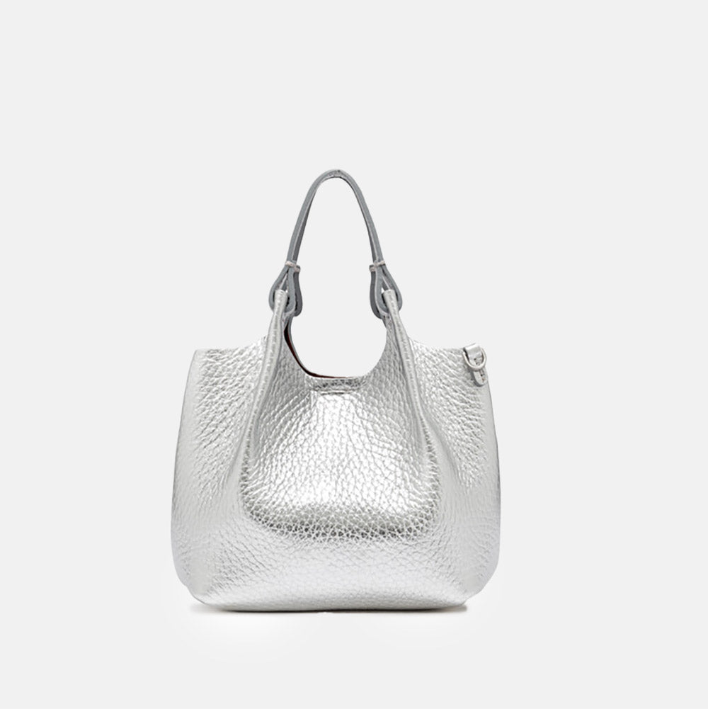 Silver Leather Dua Tote Bag made in Italy by Gianni Chiarini