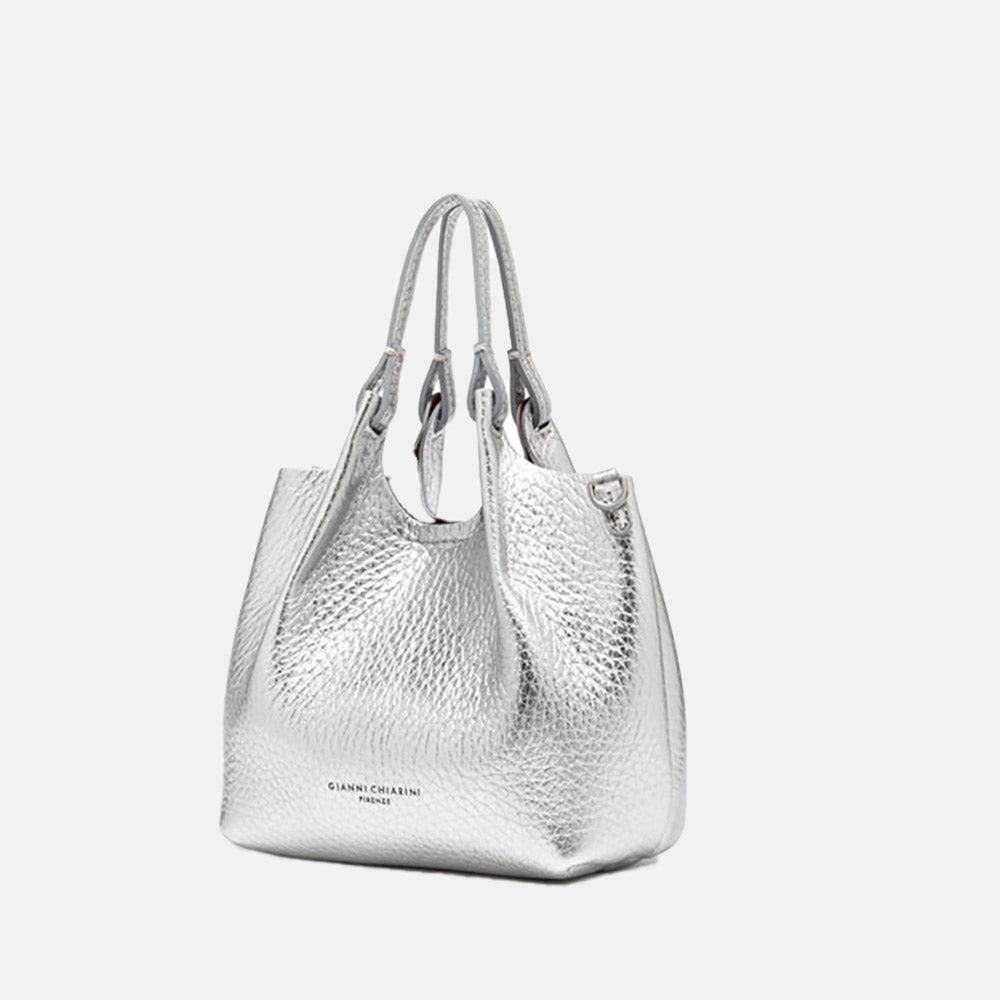 Silver Leather Dua Tote Bag made in Italy by Gianni Chiarini