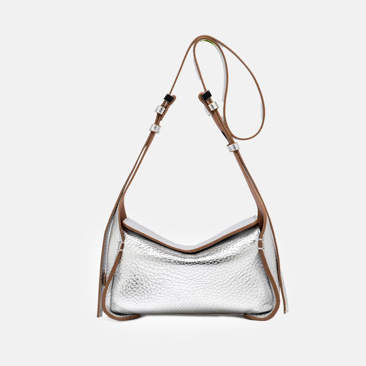 metallic silver leather Penelope crossbody bag, made in Italy by Gianni Chiarini