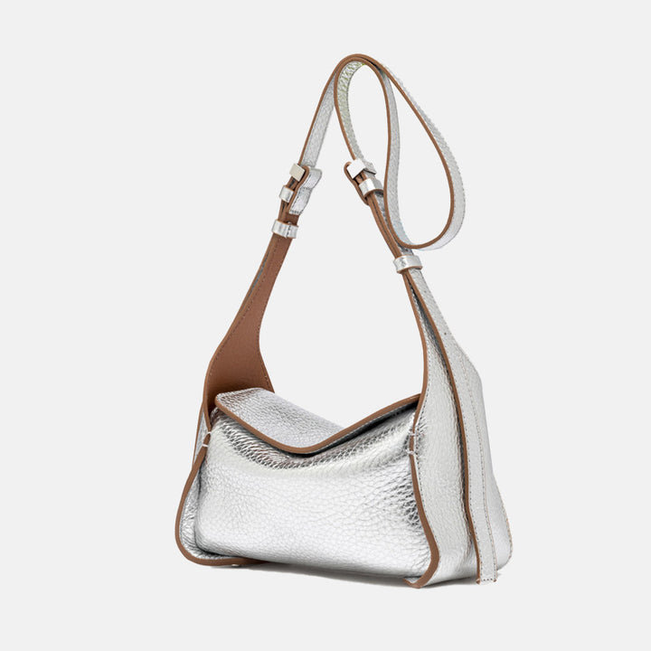 metallic silver leather Penelope crossbody bag, made in Italy by Gianni Chiarini