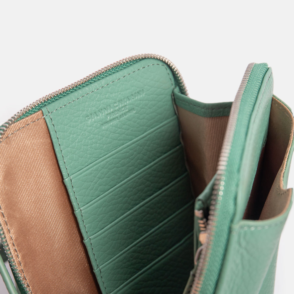 Mint Green Leather Dollaro Phone Bag, made in Italy by Gianni Chiarini