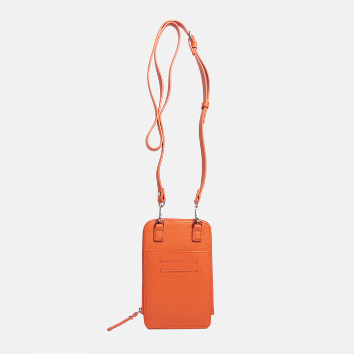 Coral Orange Leather Dollaro Phone Bag, made in Italy by Gianni Chiarini