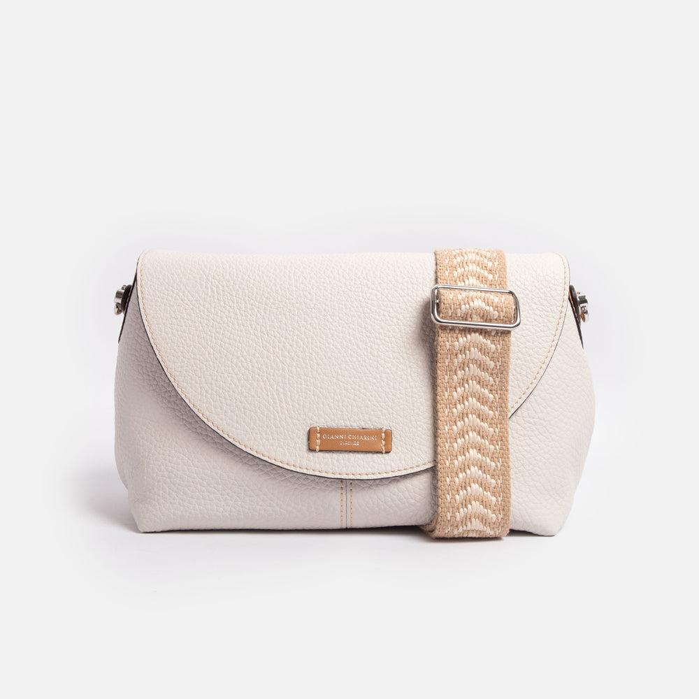 Marble White Leather Alessandra Shoulder Bag, made in Italy by Gianni Chiarini