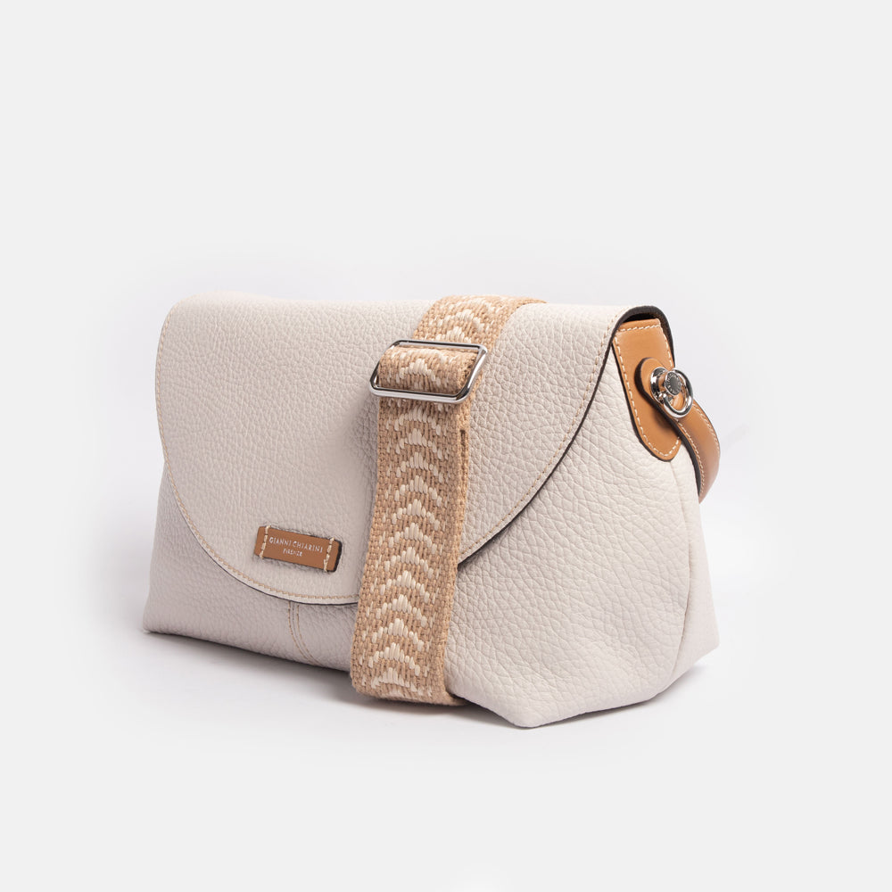 Marble White Leather Alessandra Shoulder Bag, made in Italy by Gianni Chiarini