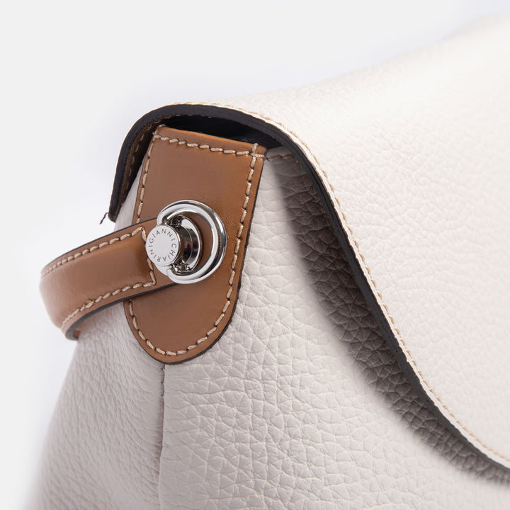 Marble White Leather Alessandra Shoulder Bag, made in Italy by Gianni Chiarini