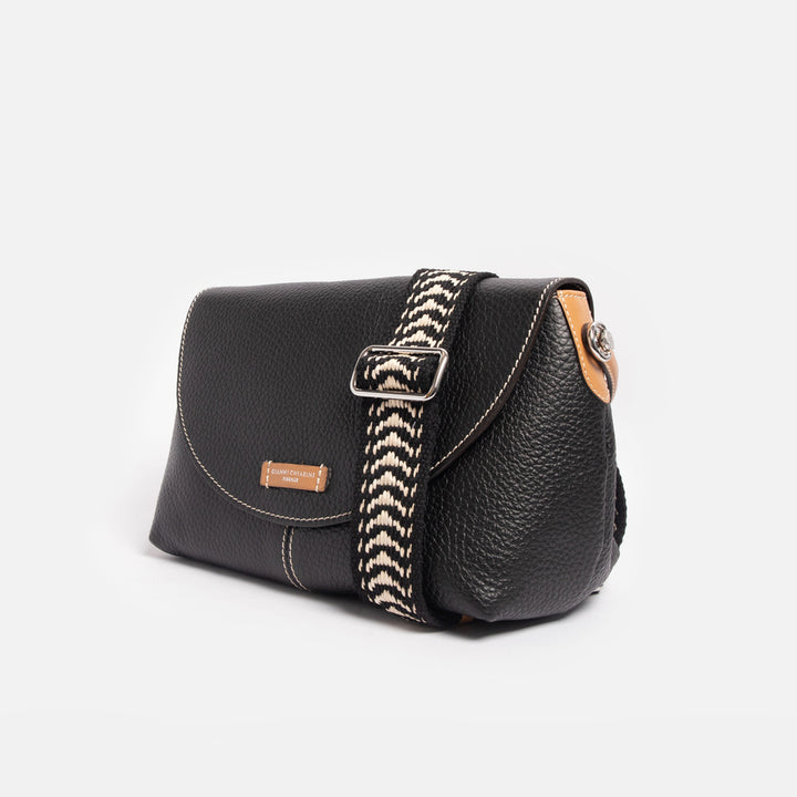 Black Leather Alessandra Shoulder Bag, made in Italy by Gianni Chiarini