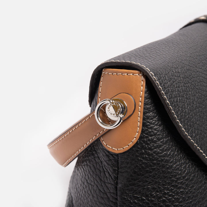 Black Leather Alessandra Shoulder Bag, made in Italy by Gianni Chiarini