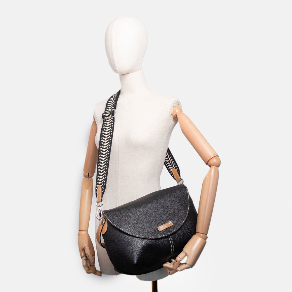 Black Leather Alessandra Shoulder Bag, made in Italy by Gianni Chiarini