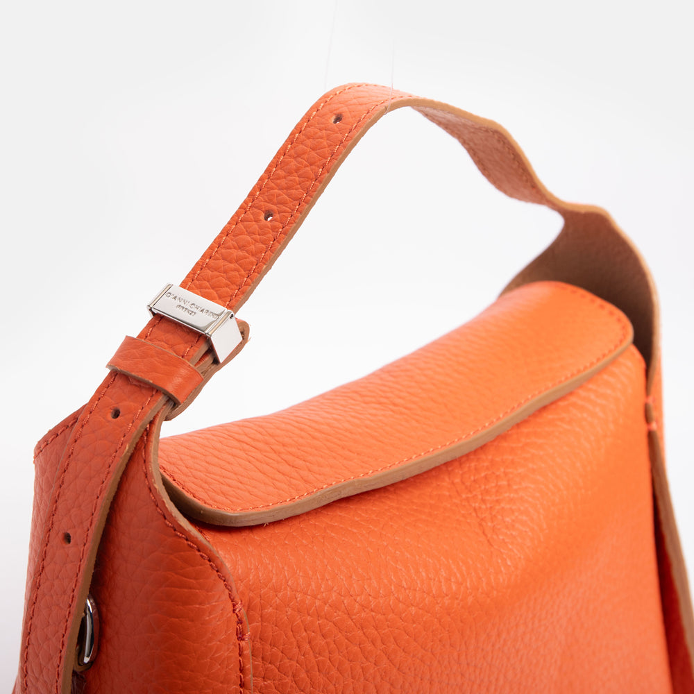 Coral Orange Leather Penelope Shoulder Bag, made in Italy by Gianni Chiarini