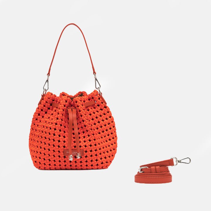 Orange Satin/Leather Fiore Bucket Bag