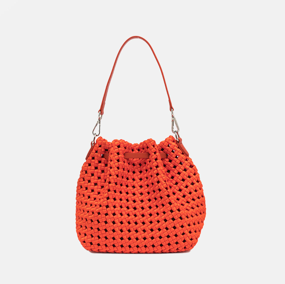 Orange Satin/Leather Fiore Bucket Bag