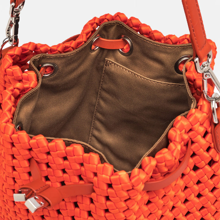 Orange Satin/Leather Fiore Bucket Bag