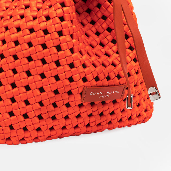 Orange Satin/Leather Fiore Bucket Bag