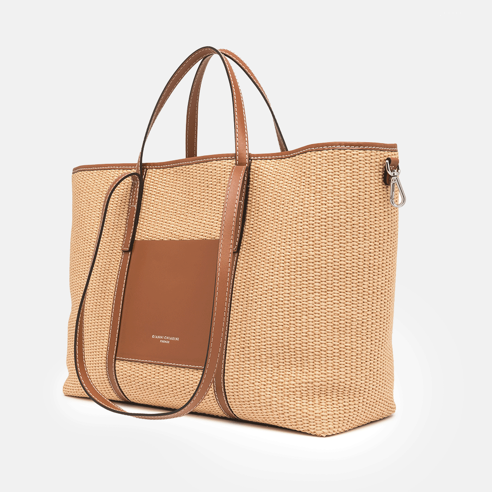 Tan Woven Leather Superlight Tote Bag, made in Italy by Gianni Chiarini