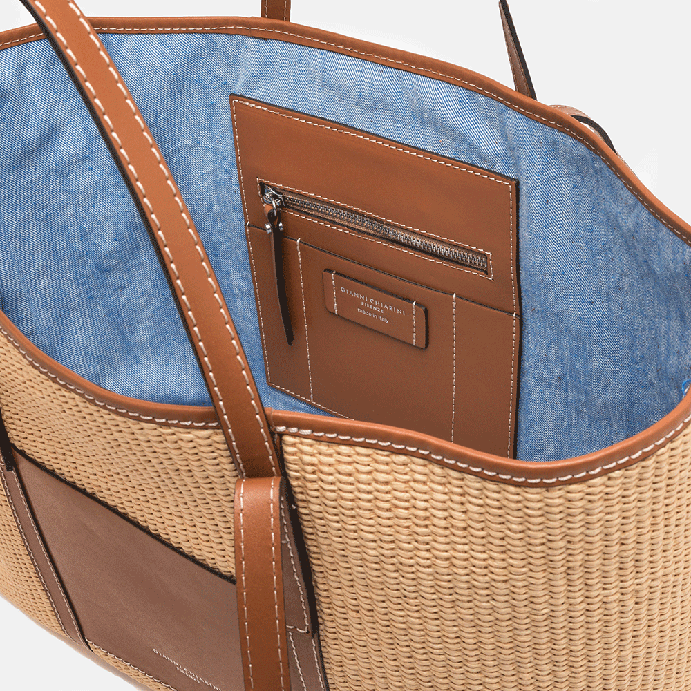 Tan Woven Leather Superlight Tote Bag, made in Italy by Gianni Chiarini