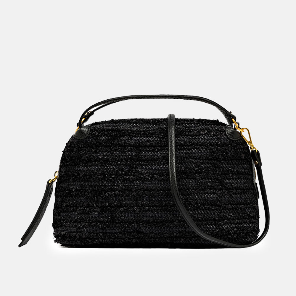 Black Textured straw Large Alifa Bag, made in Italy by Gianni Chiarini