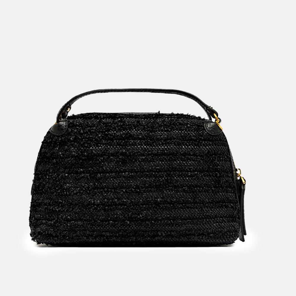 Black Textured straw Large Alifa Bag, made in Italy by Gianni Chiarini