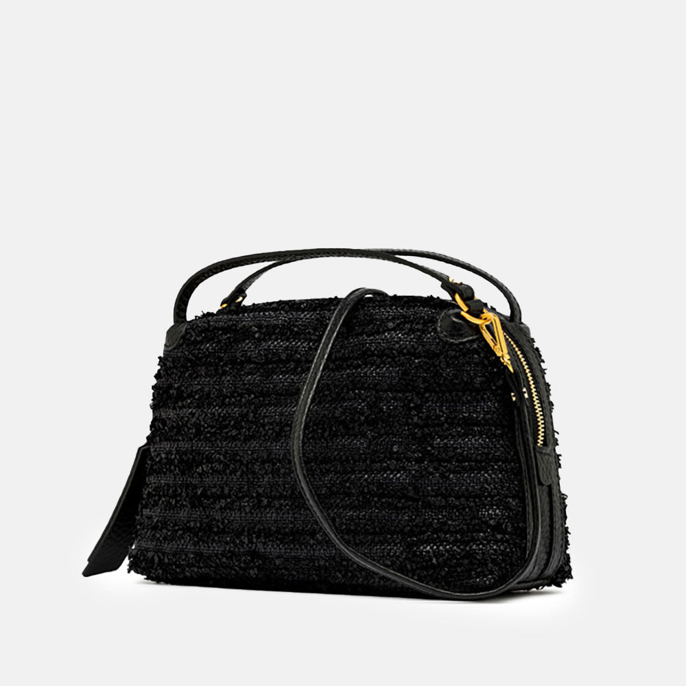 Black Textured straw Large Alifa Bag, made in Italy by Gianni Chiarini