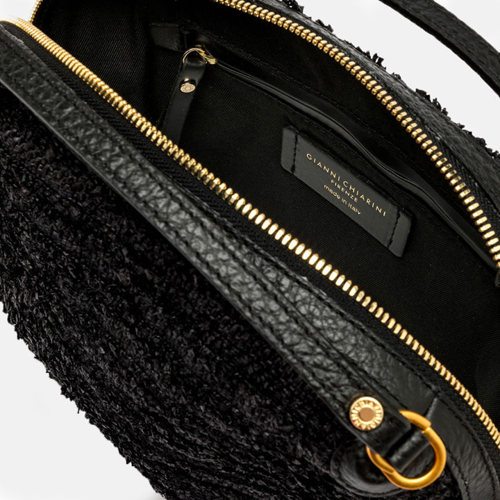 Black Textured straw Large Alifa Bag, made in Italy by Gianni Chiarini