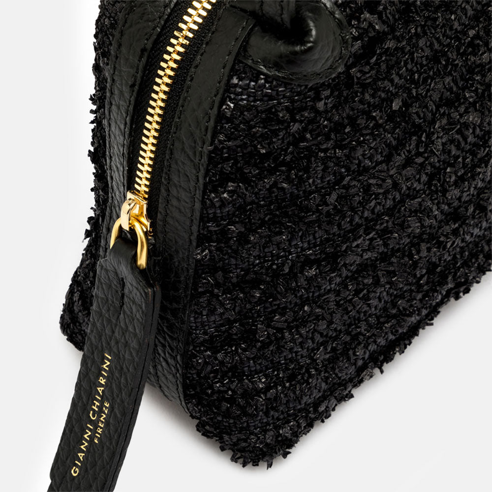 Black Textured straw Large Alifa Bag, made in Italy by Gianni Chiarini