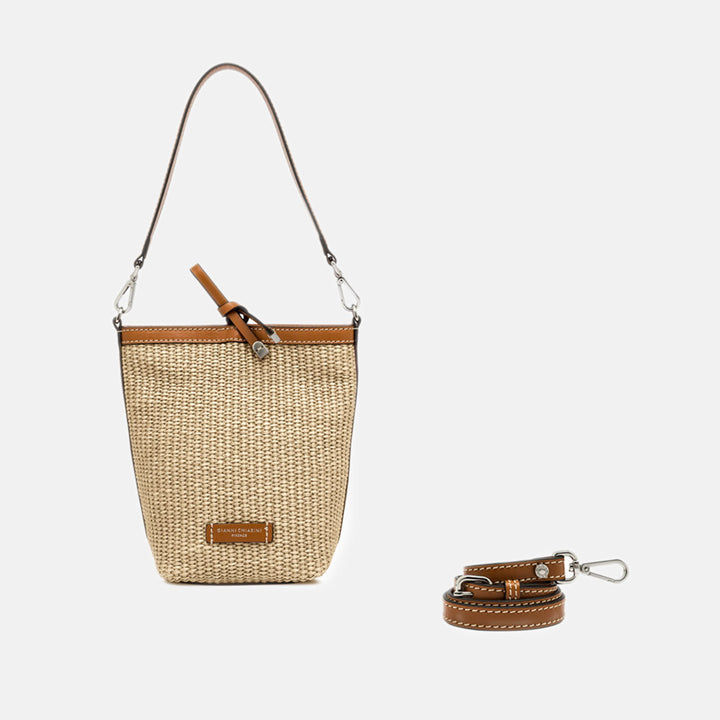 Straw & Tan leather Vanessa Bucket Bag, made in Italy by Gianni Chiarini