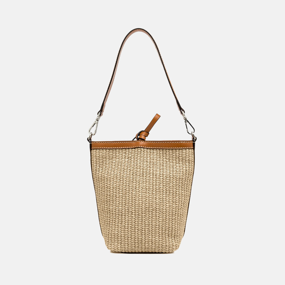 Straw & Tan leather Vanessa Bucket Bag, made in Italy by Gianni Chiarini