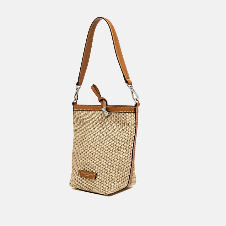 Straw & Tan leather Vanessa Bucket Bag, made in Italy by Gianni Chiarini