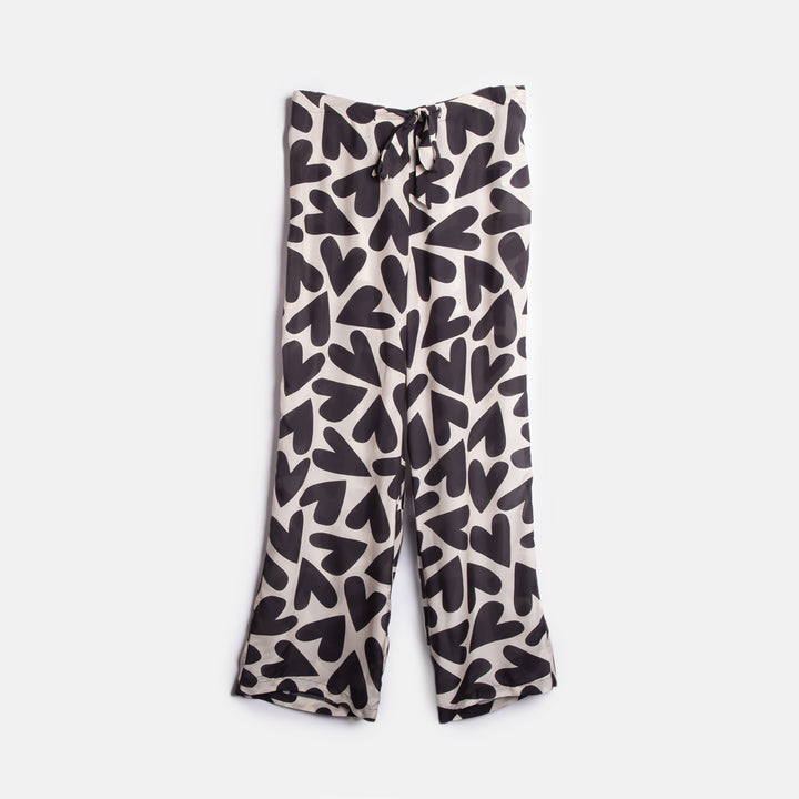 women's monochrome heart print straight leg pyjama trouser