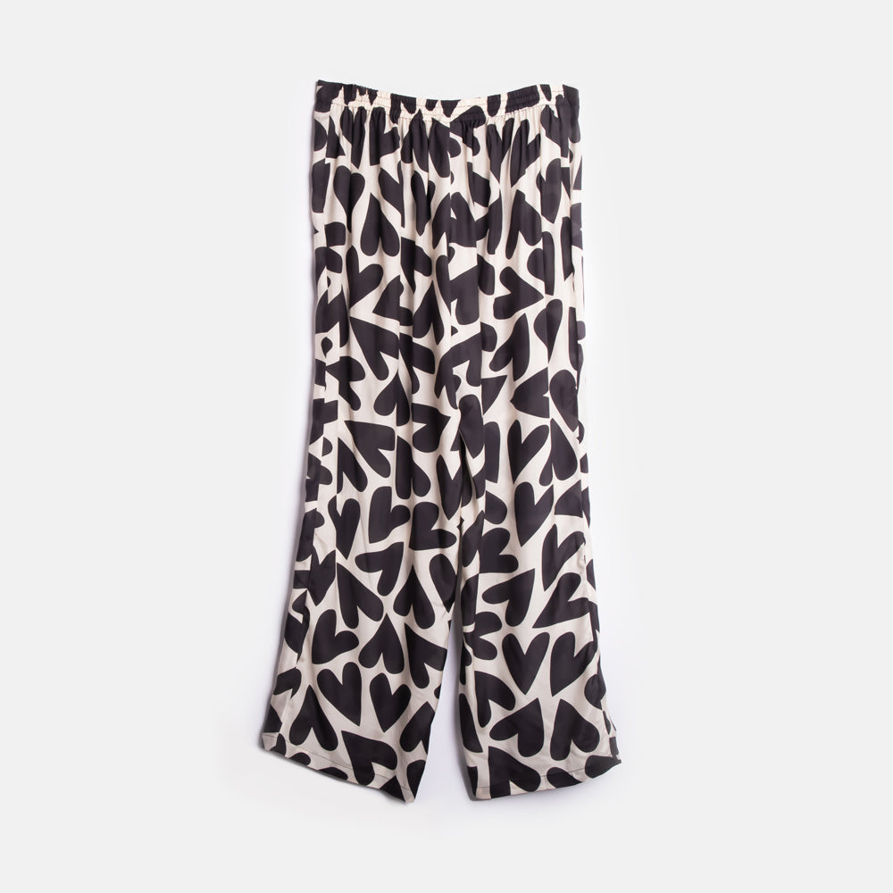 women's monochrome heart print straight leg pyjama trouser